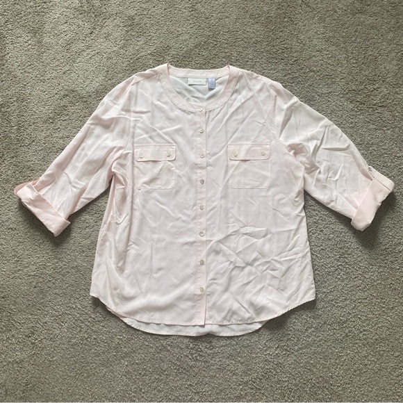 NWT ~ Chico's ~ Pale Pink Banded Utility Shirt ~ Spring ~ Size 3 (XL) - Picture 1 of 5